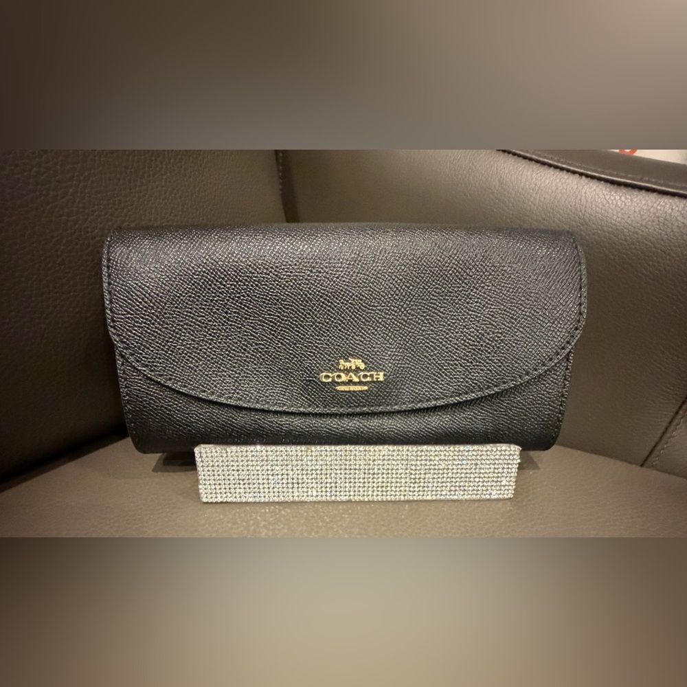 Coach Crossgrain Leather Slim Envelope Black Wallet‎